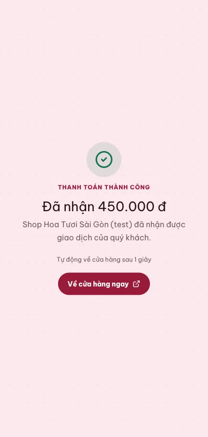 Trang thanh toán MONA Pay báo đã nhận 450.000đ và tự đưa khách về cửa hàng