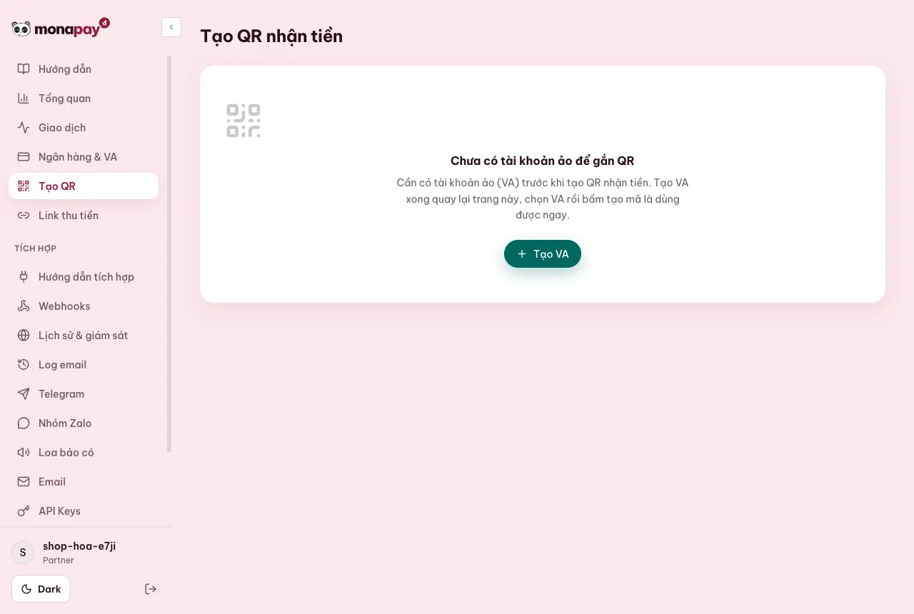 Dashboard MONA Pay: VietQR động