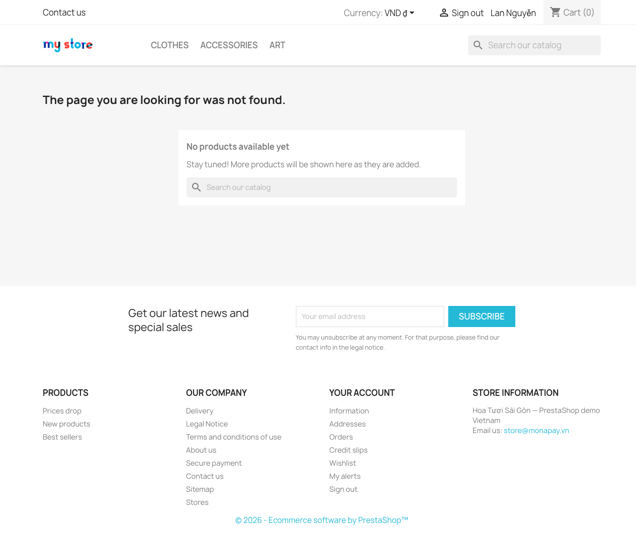 Chi tiết đơn PrestaShop phía khách sau khi MONA Pay xác nhận thanh toán với trạng thái Payment accepted