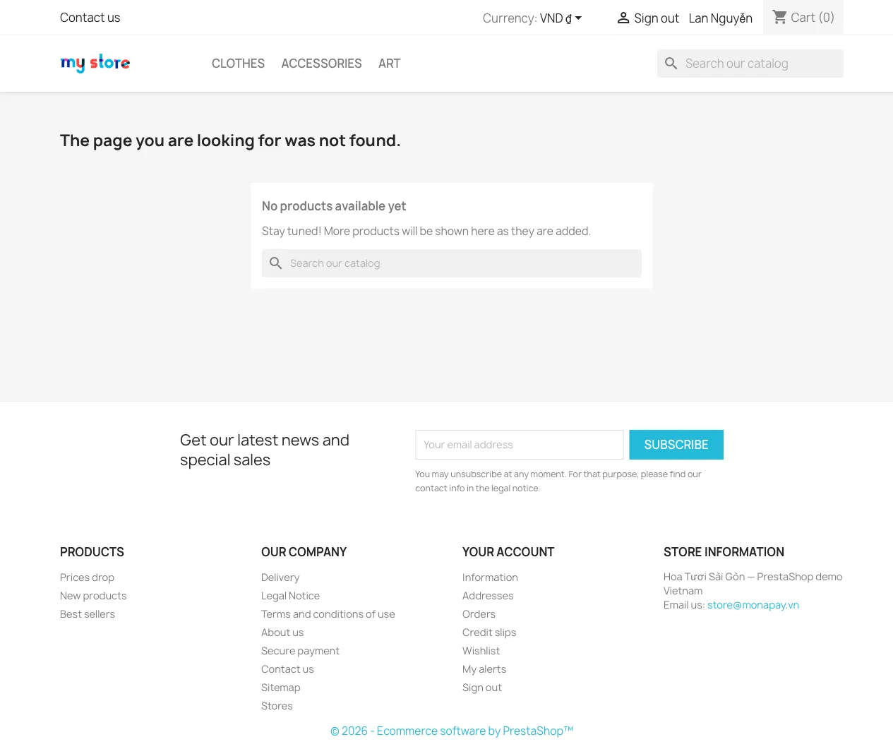 Đơn PrestaShop tự về Payment accepted, ảnh chụp cửa hàng thử