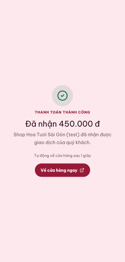 Trang thanh toán MONA Pay báo đã nhận thành công 450.000 đồng